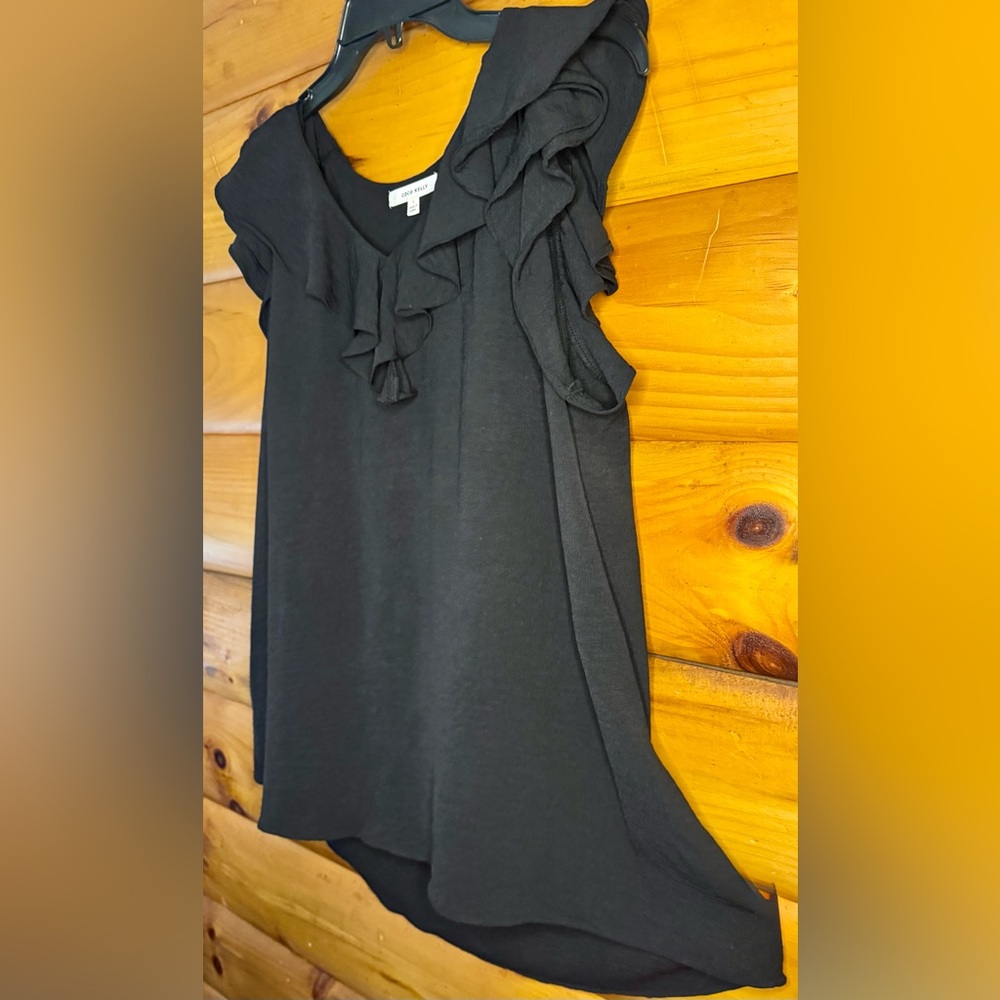 Sleeveless Black Ruffle V-Neck Blouse